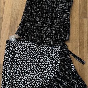 Banana Republic Black and White Leaf Print Wrap Skirt and top